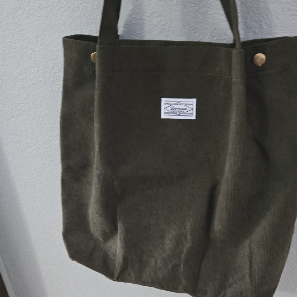 Dark Green Corduroy Tote Bag - Picture 3 of 7
